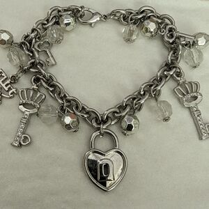 Silver Charm Bracelet with Heart and Key Accents